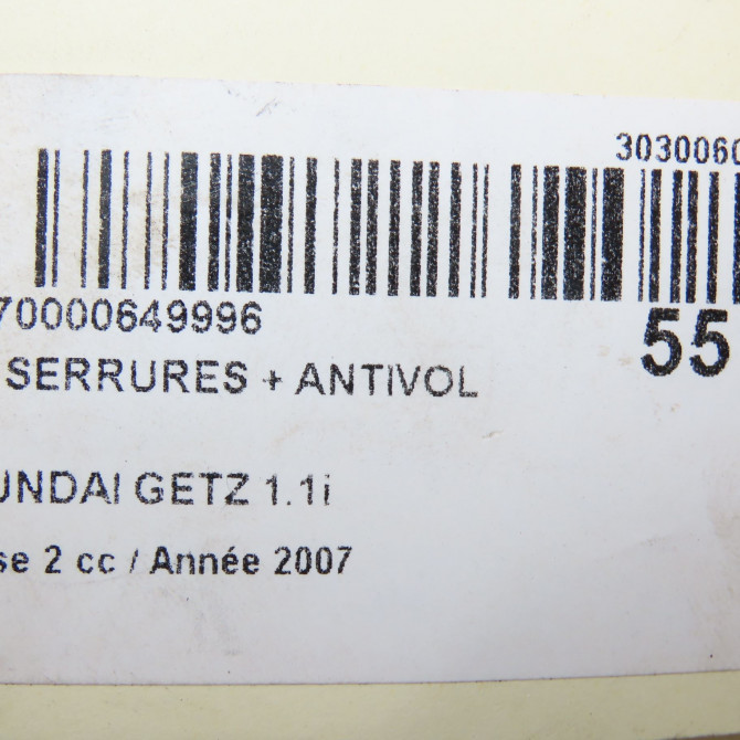 Kit serrures + antivol occasion HYUNDAI GETZ Phase 2 11-2005->10-2010 1.1i 819051CD40 7