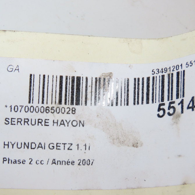 Serrure hayon occasion HYUNDAI GETZ Phase 2 11-2005->10-2010 1.1i 812301C031 4