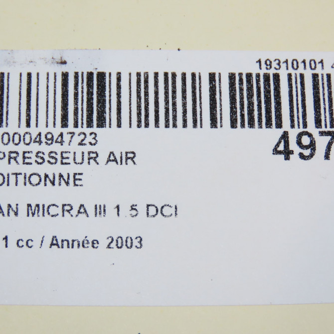 Compresseur air conditionne occasion NISSAN MICRA III Phase 1 01-2003->07-2005 1.5 DCI 82ch 92600BN700EX 8