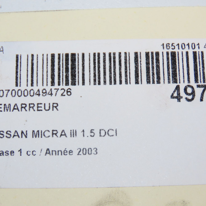 Démarreur occasion NISSAN MICRA III Phase 1 01-2003->07-2005 1.5 DCI 82ch 2330000QRZEX 7