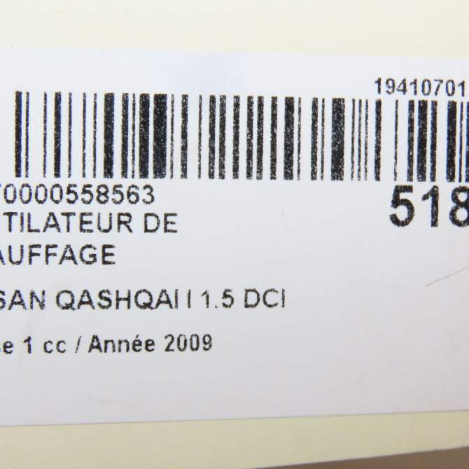 Ventilateur de chauffage occasion NISSAN QASHQAI I Phase 1 01-2007->09-2010 1.5 DCI 106ch 27225ET00A 5