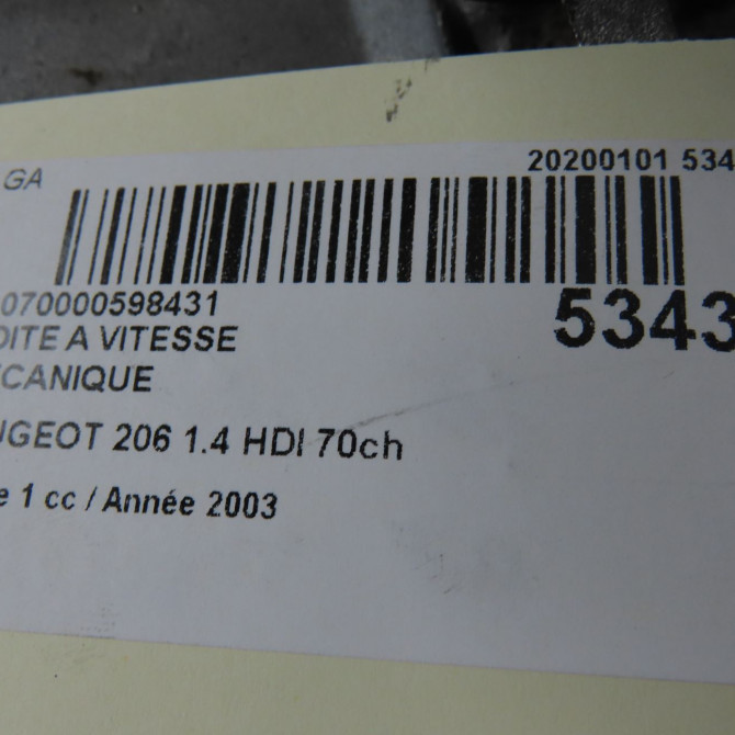Boîte à vitesse mecanique occasion PEUGEOT 206 Phase 1 09-1998->03-2009 1.4 HDI 70ch 2222WW 7