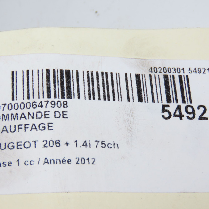 Commande de chauffage occasion PEUGEOT 206 + Phase 1 03-2009->05-2013 1.4i 75ch 6452N7 8
