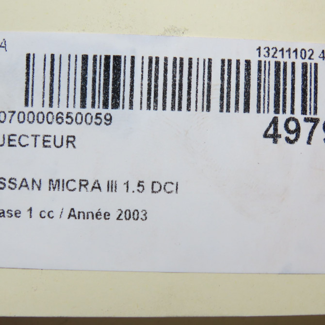 Injecteur occasion NISSAN MICRA III Phase 1 01-2003->07-2005 1.5 DCI 82ch 1660000QCREX 5