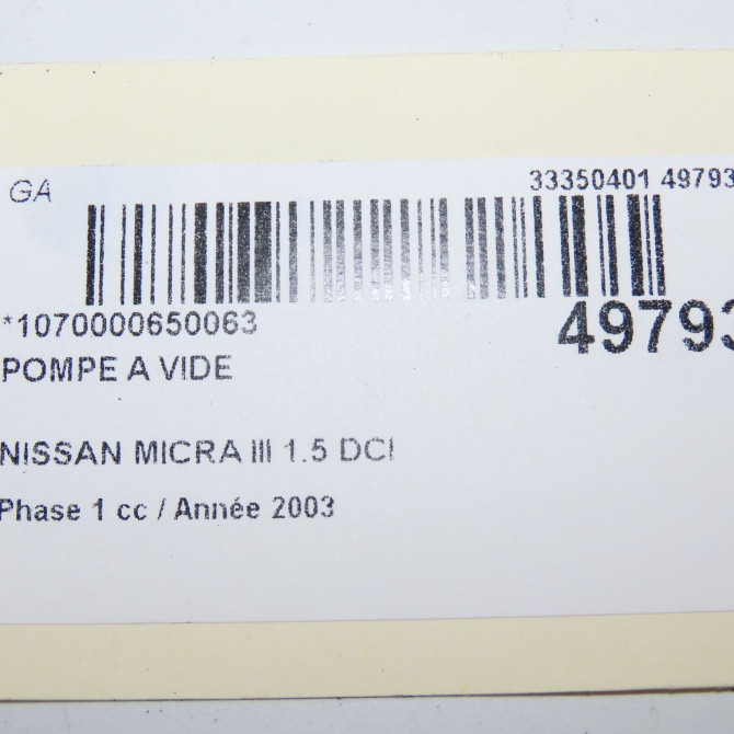 Pompe a vide occasion NISSAN MICRA III Phase 1 01-2003->07-2005 1.5 DCI 82ch 1465000Q2D 6
