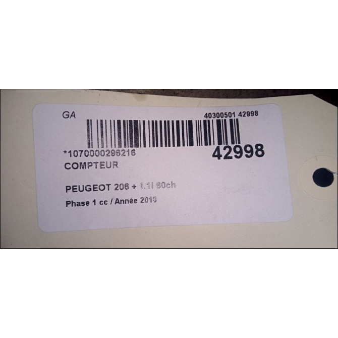 Compteur occasion PEUGEOT 206 + Phase 1 03-2009->05-2013 1.1i 60ch 6103HE 3