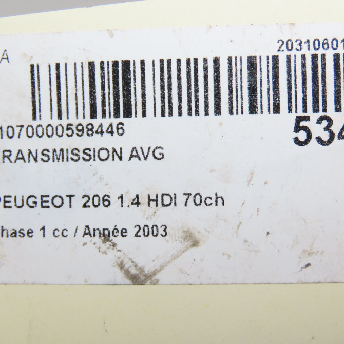 Transmission avant gauche occasion PEUGEOT 206 Phase 1 09-1998->03-2009 1.4 HDI 70ch 32725C 6