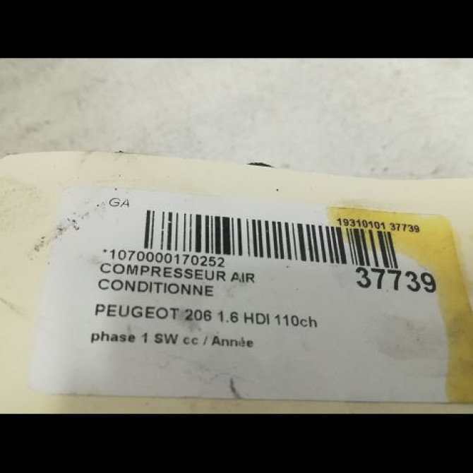 Compresseur air conditionne occasion PEUGEOT 206 206 phase 1 SW 2002-06-01->2006-12-31 1.6 HDI 110ch 6453LA 4