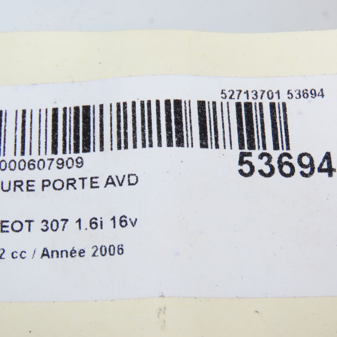 Serrure porte avd occasion PEUGEOT 307 Phase 2 06-2005->03-2008 1.6i 16v 9136Z9 6