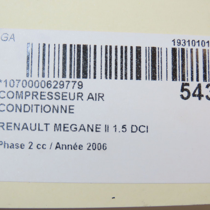 Compresseur air conditionne occasion RENAULT MEGANE II Phase 2 01-2006->06-2009 1.5 DCI 105ch 8200940837 8
