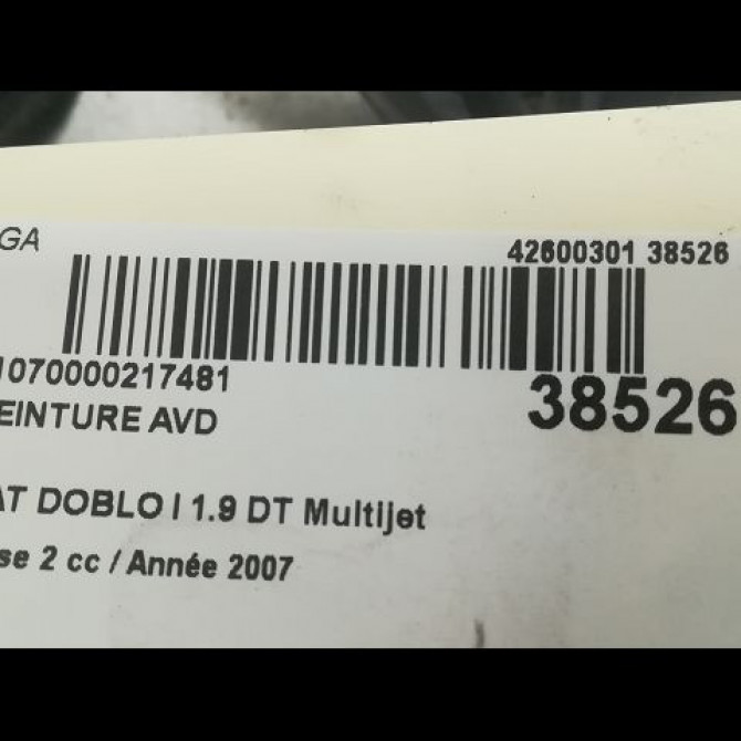 Ceinture avant droite occasion FIAT DOBLO I Phase 2 01-2006->12-2009 1.9 DT Multijet 105CH 735489118 5