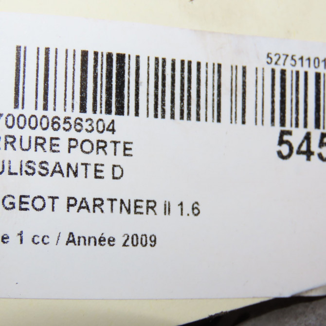 Serrure porte coulissante d occasion PEUGEOT PARTNER II Phase 1 05-2008->03-2012 1.6 HDI 90ch 9137N7 6