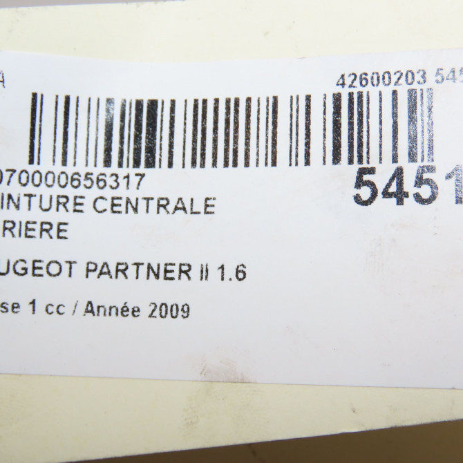 Ceinture centrale arriere occasion PEUGEOT PARTNER II Phase 1 05-2008->03-2012 1.6 HDI 90ch 8975QT 6