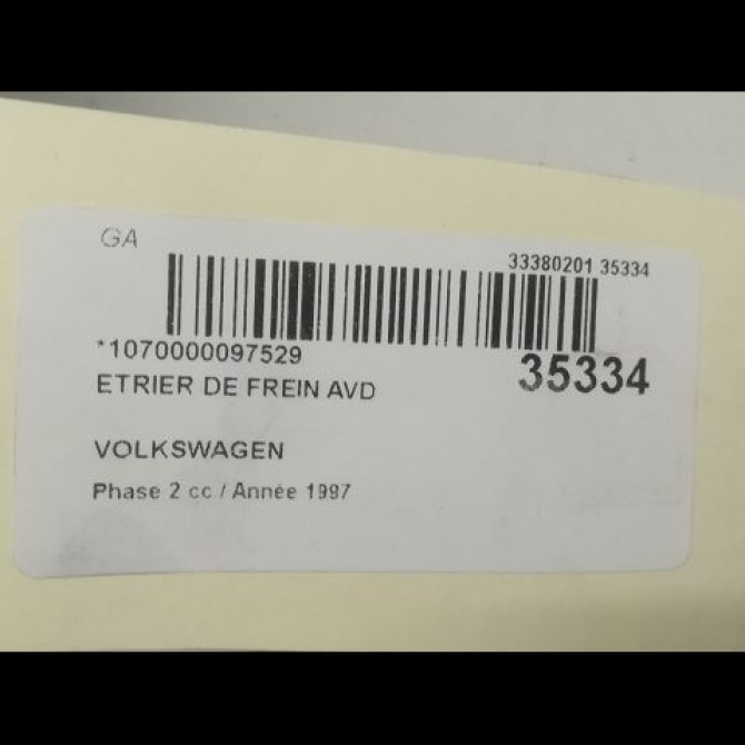 Etrier de frein avant droit occasion VOLKSWAGEN TRANSPORTER IV Phase 2 03-1996->06-2003 2.5 TDI 102ch 7D0615124 3