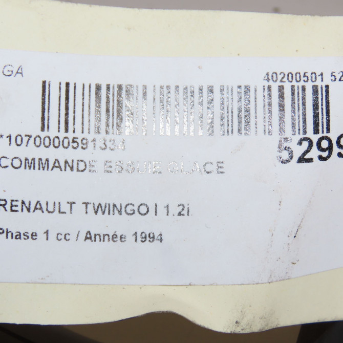 Commande essuie glace occasion RENAULT TWINGO I Phase 1 04-1993->08-1998 1.2i 55ch 7700832722 5