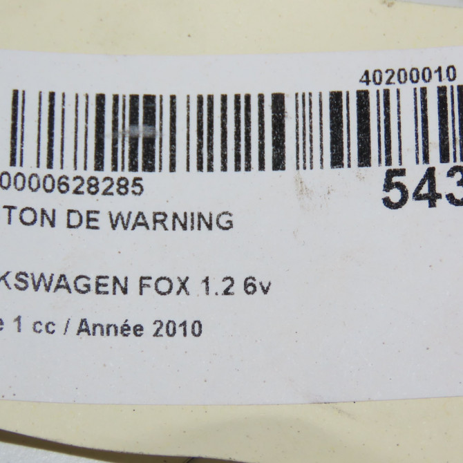 Bouton de warning occasion VOLKSWAGEN FOX Phase 1 06-2005->09-2011 1.2 6v 55ch 5Z0953235A1NN 5
