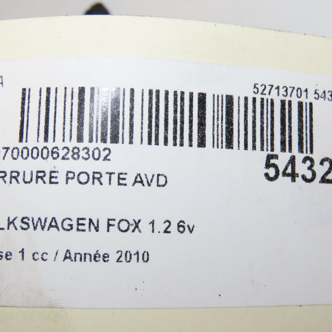 Serrure porte avd occasion VOLKSWAGEN FOX Phase 1 06-2005->09-2011 1.2 6v 55ch 5Z1837016AB 5
