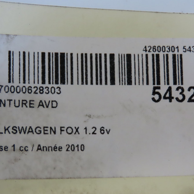 Ceinture avant droite occasion VOLKSWAGEN FOX Phase 1 06-2005->09-2011 1.2 6v 55ch 5Z0857706AHCP 7