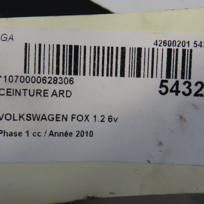 Ceinture arrière droite occasion VOLKSWAGEN FOX Phase 1 06-2005->09-2011 1.2 6v 55ch 5Z0857806CHCP 6