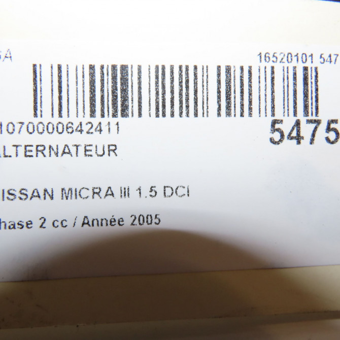 Alternateur occasion NISSAN MICRA III Phase 2 11-2005->11-2007 1.5 DCI 86ch 2310000QPKEX 8