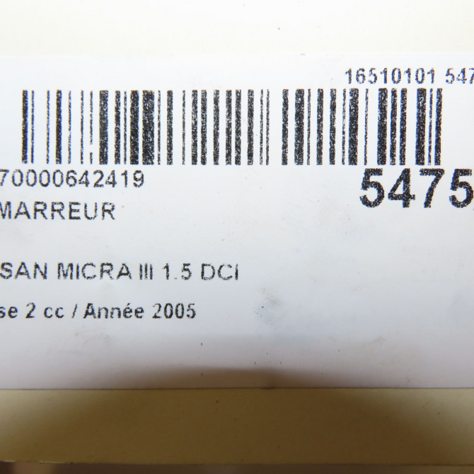 Démarreur occasion NISSAN MICRA III Phase 2 11-2005->11-2007 1.5 DCI 86ch 2330000Q0GEX 7