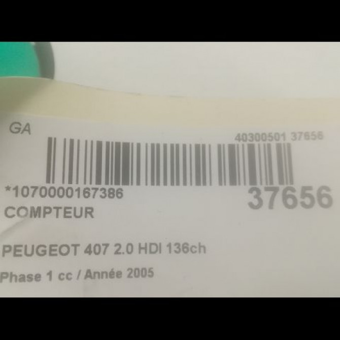 Compteur occasion PEUGEOT 407 Phase 1 04-2004->07-2008 2.0 HDI 136ch 610395 3