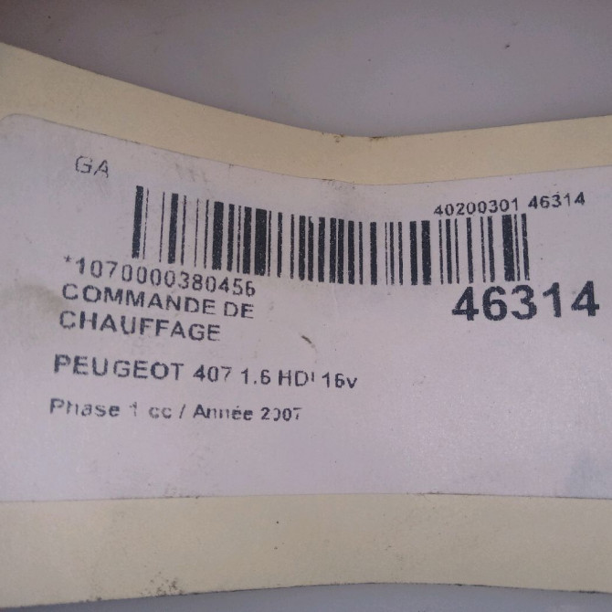 Commande de chauffage occasion PEUGEOT 407 Phase 1 04-2004->07-2008 1.6 HDI 16v 6452L6 4