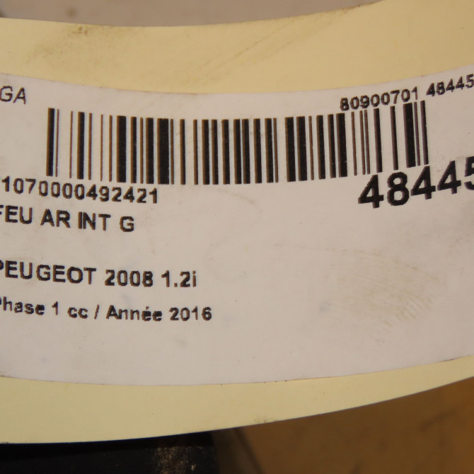 Feu arrière interieur gauche occasion PEUGEOT 2008 Phase 1 01-2013->... 1.2i PURETECH 110ch 9678074480 4