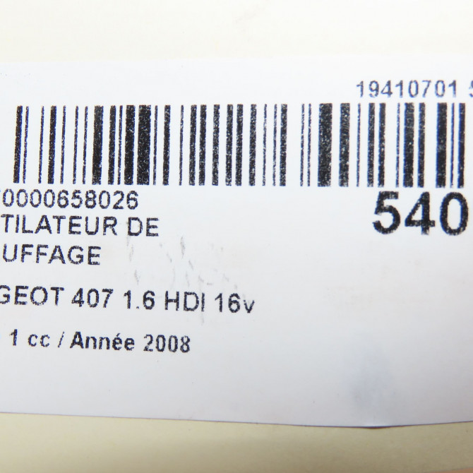 Ventilateur de chauffage occasion PEUGEOT 407 Phase 1 04-2004->07-2008 1.6 HDI 16v 6441S3 6