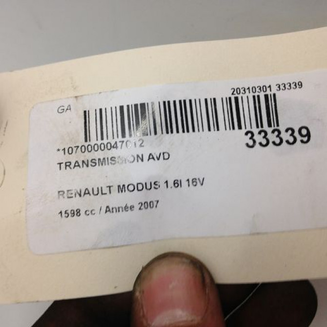 Transmission avant droite occasion RENAULT MODUS Phase 1 09-2004->12-2007 1.6i 16v 8200261838 5