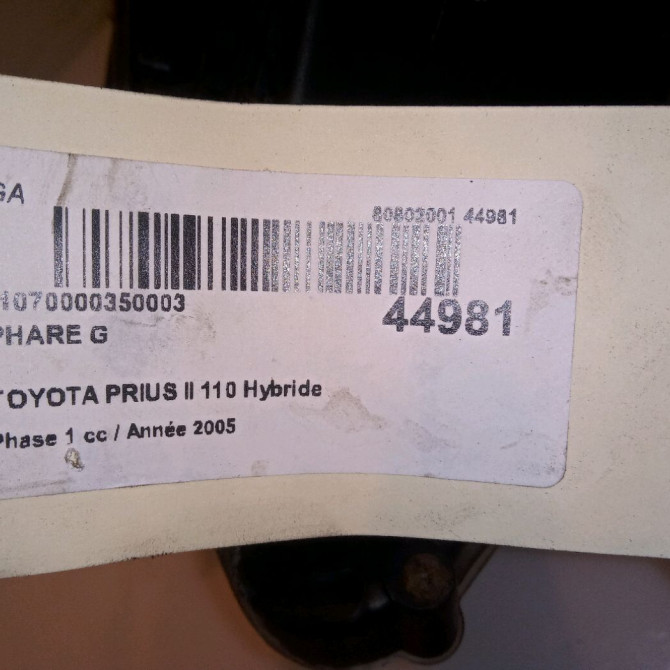Phare gauche occasion TOYOTA PRIUS II Phase 1 03-2004->11-2009 110 Hybride 8117047090 4