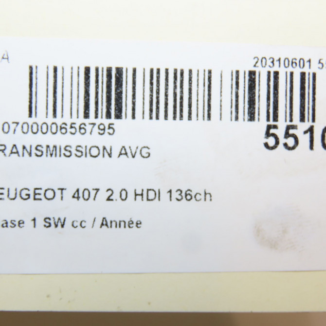 Transmission avant gauche occasion PEUGEOT 407 phase 1 SW 07-2004->07-2008 2.0 HDI 136ch 3272NP 6