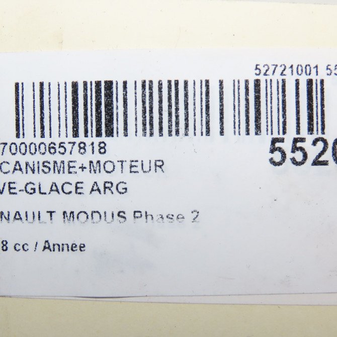 Mecanisme+moteur leve-glace arg occasion RENAULT MODUS Phase 2 01-2008->12-2012 1.6i 16v 110ch 8200801330 6