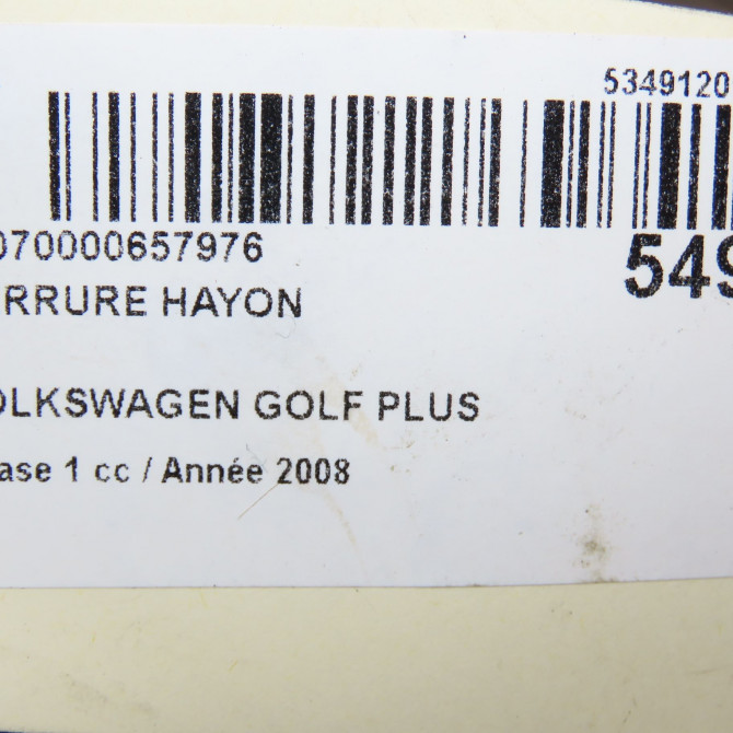Serrure hayon occasion VOLKSWAGEN GOLF PLUS Phase 1 03-2005->03-2009 1.9 TDI 105ch 5M0827505H9B9 5