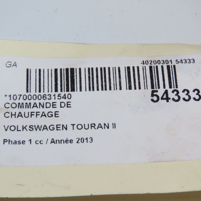 Commande de chauffage occasion VOLKSWAGEN TOURAN II Phase 1 09-2010->12-2015 2.0 TDI 140ch 3AA907044CJZJU 7