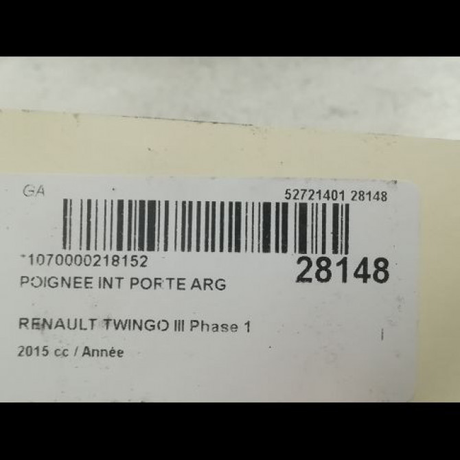 Poignee int porte arg occasion RENAULT TWINGO III Phase 1 06-2014->... 829500935R 3