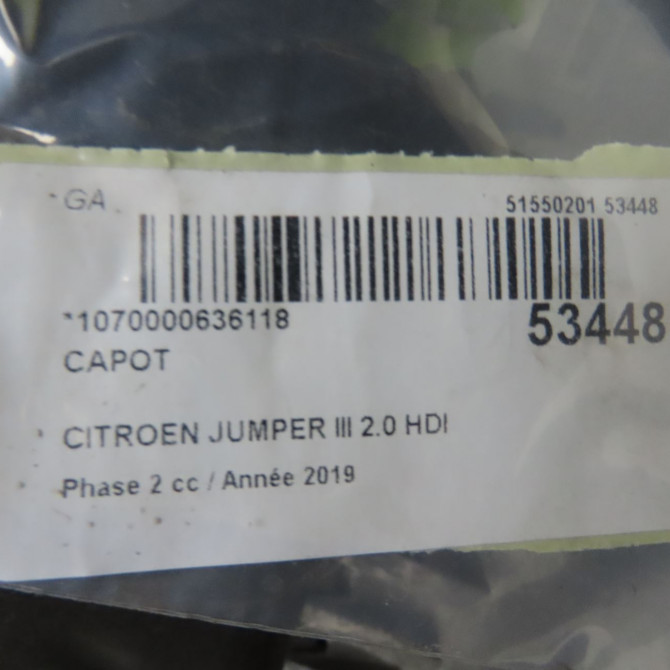 Capot occasion CITROEN JUMPER III Phase 2 06-2014->... 2.0 HDI 130ch 1686620980 6