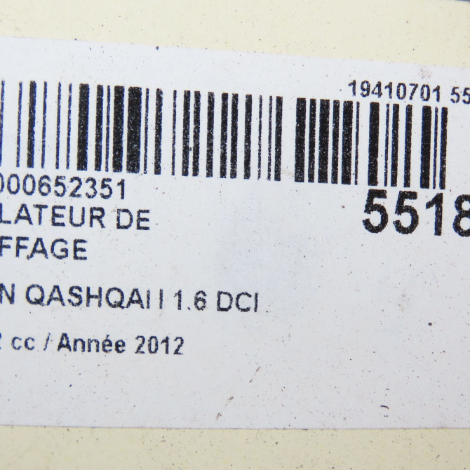 Ventilateur de chauffage occasion NISSAN QASHQAI I Phase 2 03-2010->04-2014 1.6 DCI 130ch 27225ET10B 5