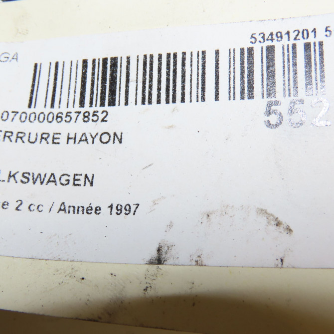 Serrure hayon occasion VOLKSWAGEN TRANSPORTER IV Phase 2 03-1996->06-2003 2.5 TDI 102ch 701829239G01C 4