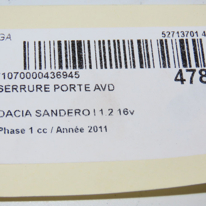 Serrure porte avd occasion DACIA SANDERO I Phase 1 06-2008->10-2012 1.2 16v 75ch 8200735222 4