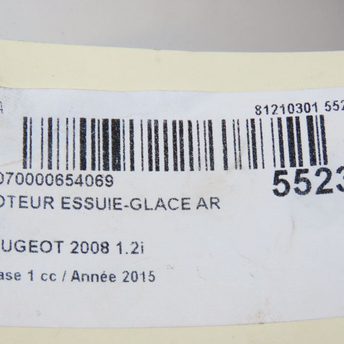 Moteur essuie-glace arrière occasion PEUGEOT 2008 Phase 1 01-2013->... 1.2i PURETECH 110ch 9678423580 6