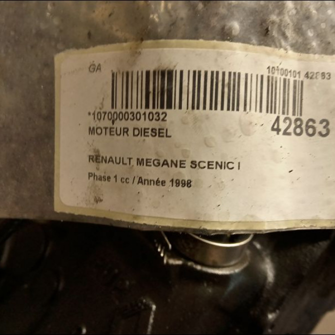 Moteur diesel occasion RENAULT MEGANE SCENIC I Phase 1 09-1996->08-1999 1.9 D 7701471968 6