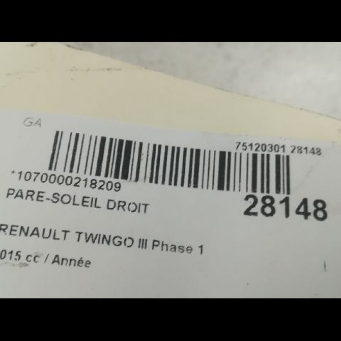 Pare-soleil droit occasion RENAULT TWINGO III Phase 1 06-2014->... 3