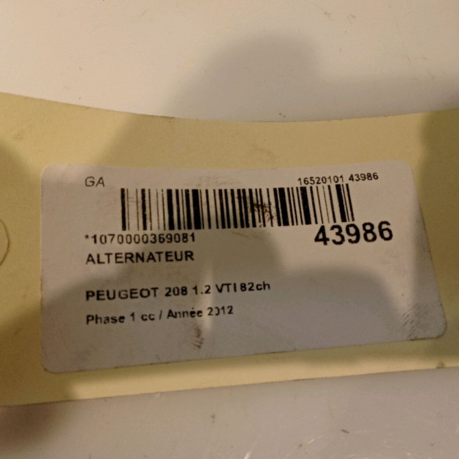 Alternateur occasion PEUGEOT 208 208 Phase 1 2012-03-01->2015-09-30 1.2 VTI 82ch 9806007480 5