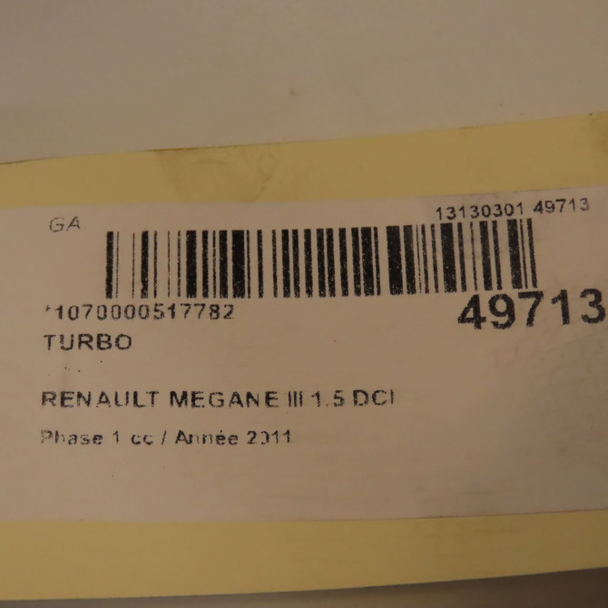 Turbo occasion RENAULT MEGANE III Phase 1 11-2008->01-2012 1.5 DCI 90ch 7701478939 8