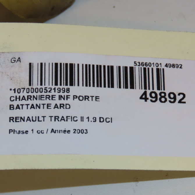 Charniere inf porte battante ard occasion RENAULT TRAFIC II Phase 1 10-2001->08-2006 1.9 DCI 100ch 8200527428 4