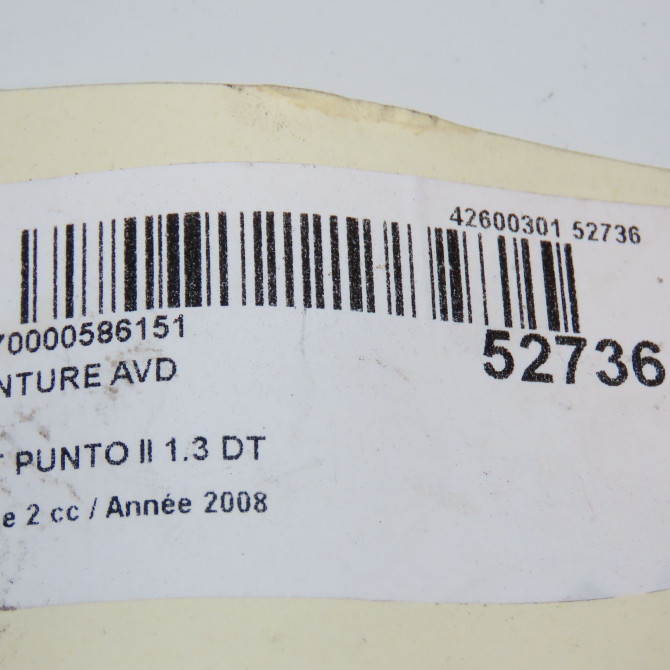 Ceinture avant droite occasion FIAT PUNTO II Phase 2 05-2003->10-2009 1.3 DT MULTIJET 16v 70ch 735372894 6
