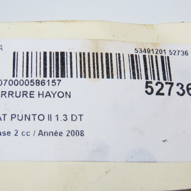 Serrure hayon occasion FIAT PUNTO II Phase 2 05-2003->10-2009 1.3 DT MULTIJET 16v 70ch 51747390 6