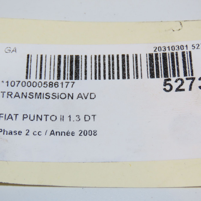 Transmission avant droite occasion FIAT PUNTO II Phase 2 05-2003->10-2009 1.3 DT MULTIJET 16v 70ch 51808313 5