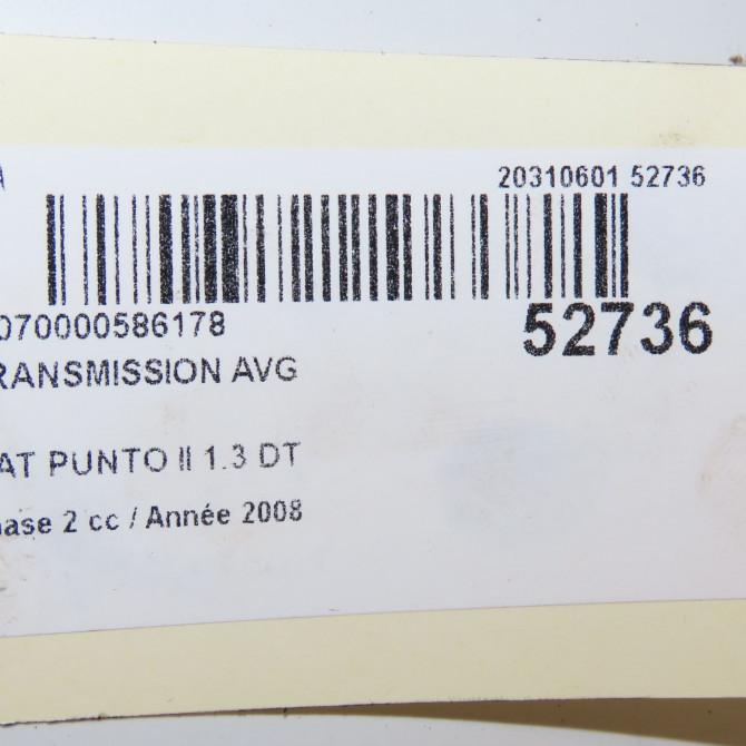 Transmission avant gauche occasion FIAT PUNTO II Phase 2 05-2003->10-2009 1.3 DT MULTIJET 16v 70ch 51808314 5